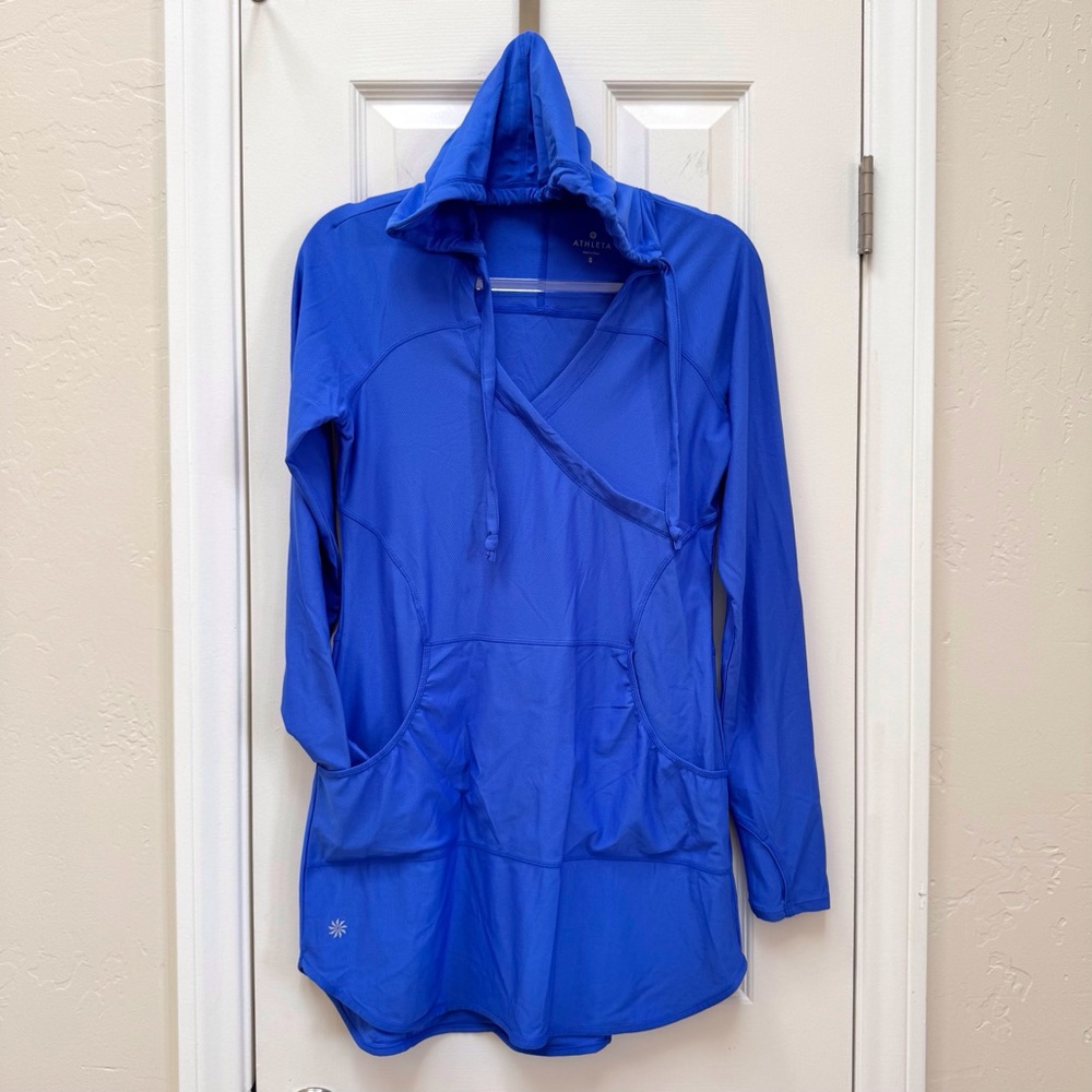 Athleta Wick-It Wader Long Sleeve Hoodie Swimsuit Coverup Bora Bora Blue Small - Picture 2 of 11